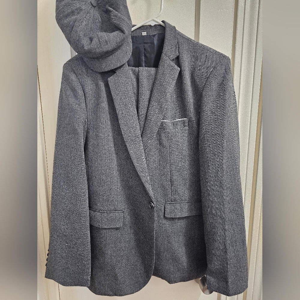 1920s Men's 4 PC Suit Grey Jacket Vest Hat & Pants XL
